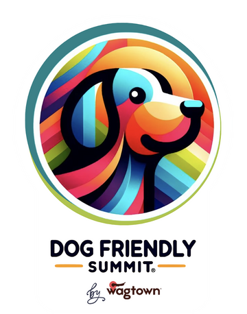 Colorful logo with a dog head in a circle for the Dog Friendly Summit by the nonprofit organization Wagtown.